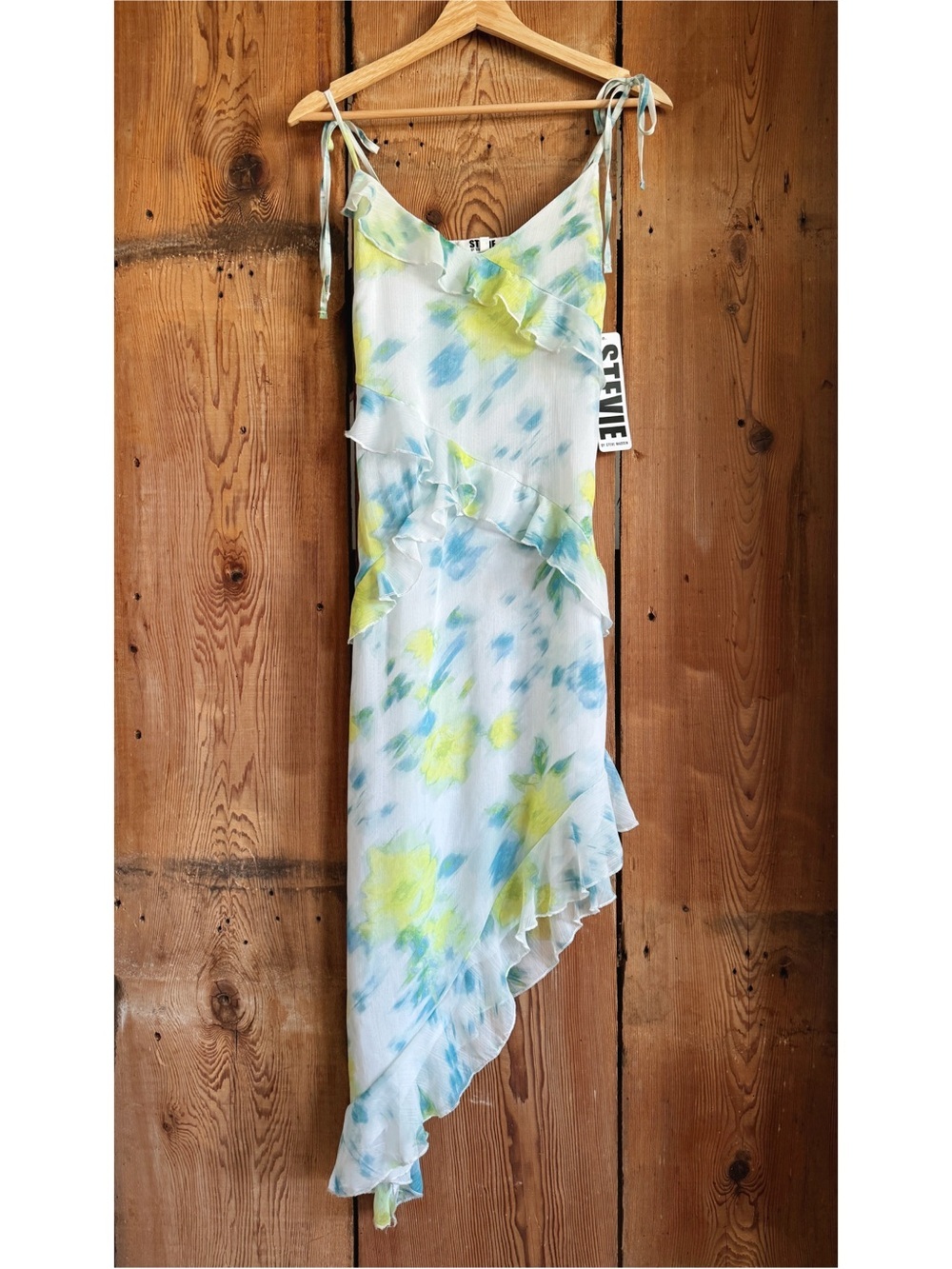 Sz XS Stevie By Steve Madden Tie Dye Floral Sleeveless Ruffle Midi Dress NWT